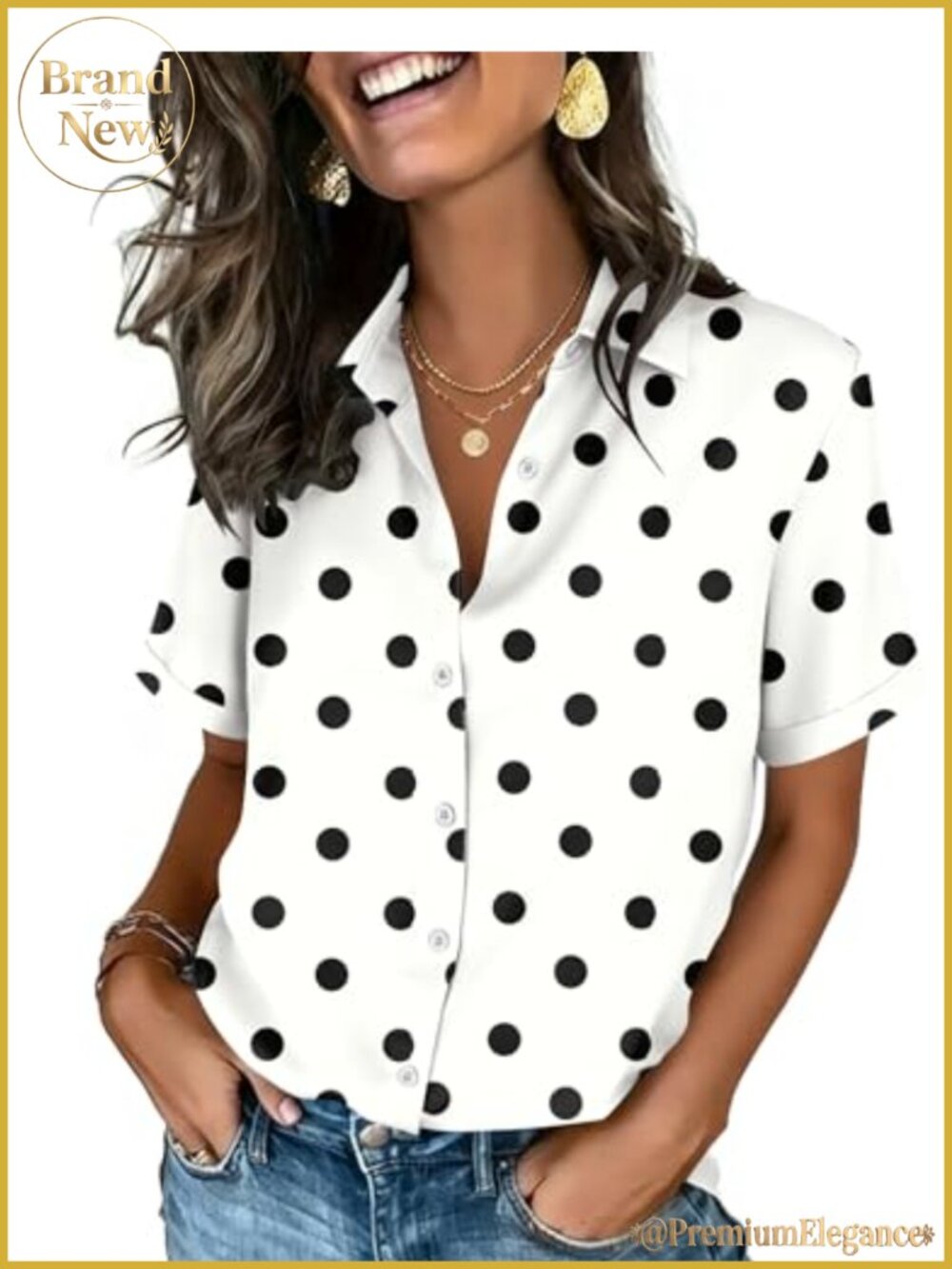 Womens Short Sleeve Button Down Blouse V-Neck Roll Up Cuff Dressy Casual Top